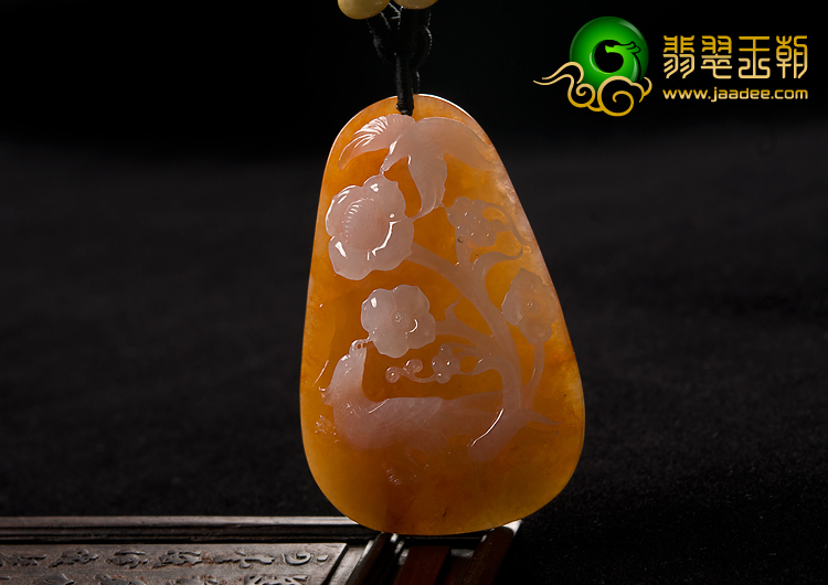 糯冰种红黄翡缅甸翡翠A货双喜临门挂件