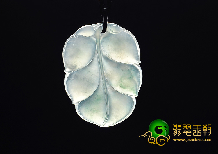冰种飘花缅甸翡翠A货叶子挂件