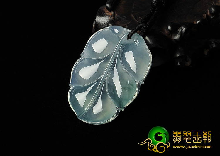 冰种飘花缅甸翡翠A货叶子挂件
