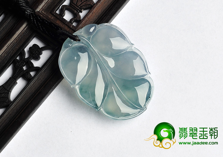 冰种飘花缅甸翡翠A货叶子挂件