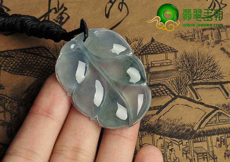 冰种飘花缅甸翡翠A货叶子挂件