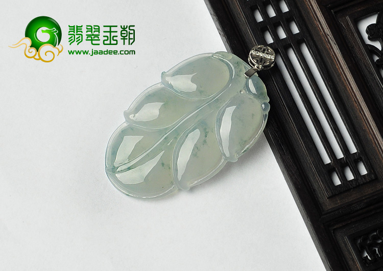 冰种飘花缅甸翡翠A货叶子挂件
