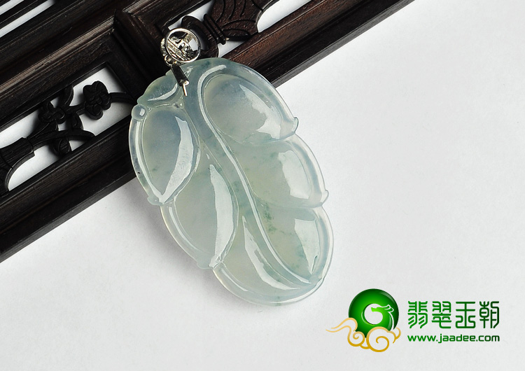 冰种飘花缅甸翡翠A货叶子挂件