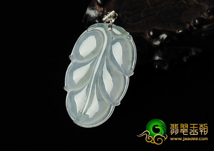 冰种飘花缅甸翡翠A货叶子挂件