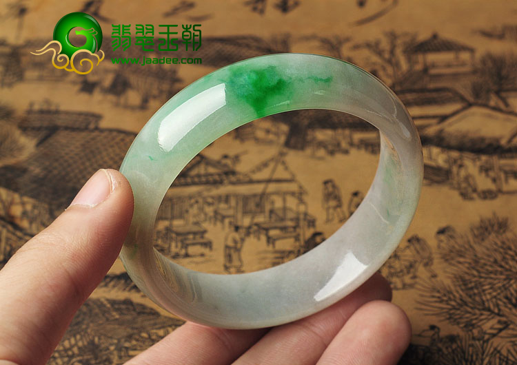 糯冰种飘翠缅甸翡翠A货手镯（57.4mm）