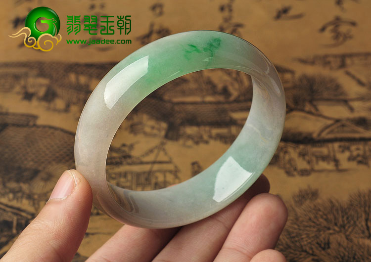 糯冰种飘翠缅甸翡翠A货手镯（57.5mm）