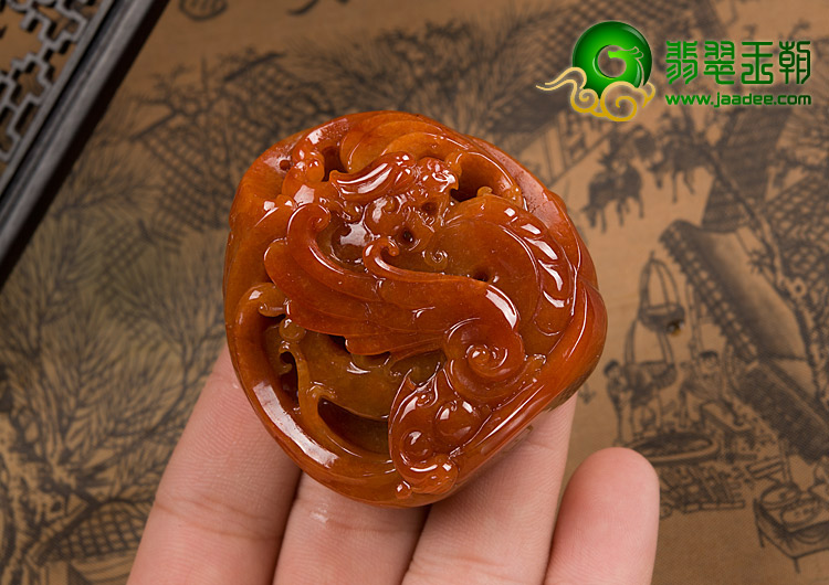 糯冰种红翡缅甸翡翠A货龙凤呈祥挂件