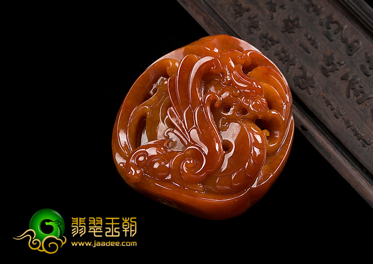 糯冰种红翡缅甸翡翠A货龙凤呈祥挂件