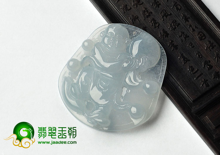 冰种淡晴水缅甸翡翠A货童子献寿挂件