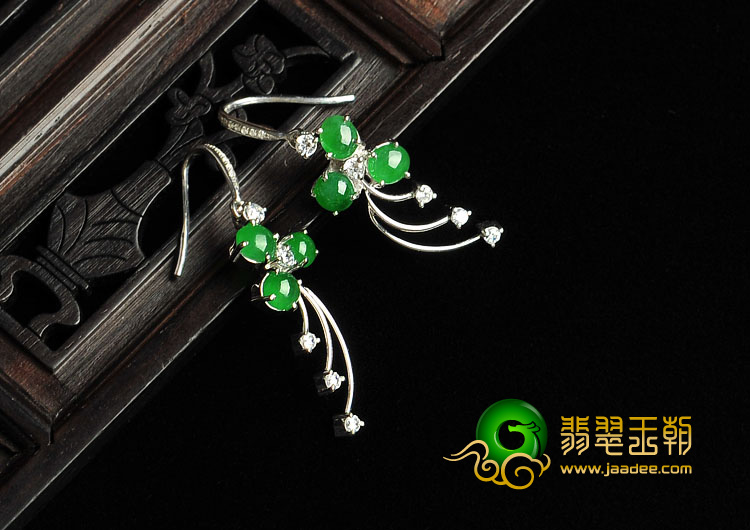 冰种阳绿缅甸翡翠A货银镀金耳坠（水钻）