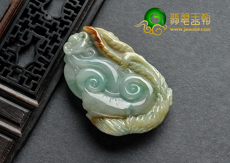 糯冰种黄加绿缅甸翡翠A货龙凤呈祥挂件