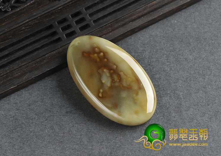 冰种褐黄翡缅甸翡翠A货草花牌挂件
