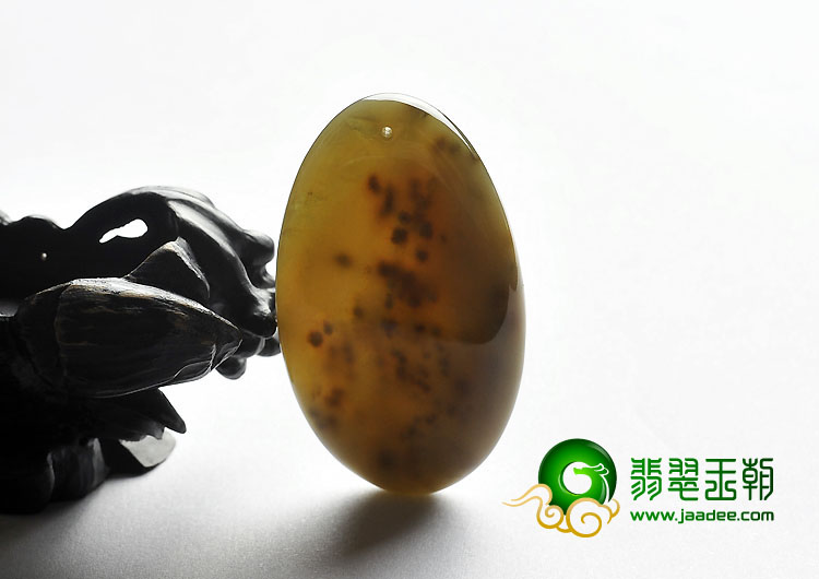 冰种褐黄翡缅甸翡翠A货草花牌挂件