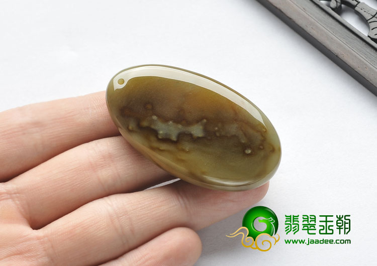 冰种褐黄翡缅甸翡翠A货草花牌挂件