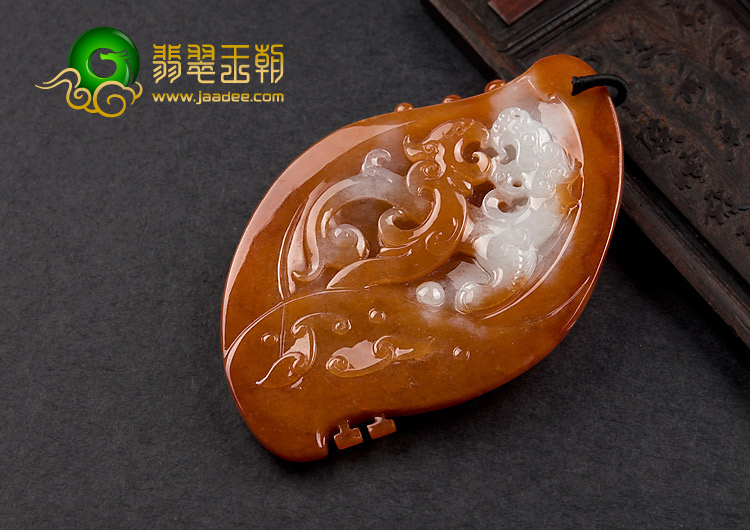糯冰种红黄翡缅甸翡翠A货仿古龙凤呈祥挂件