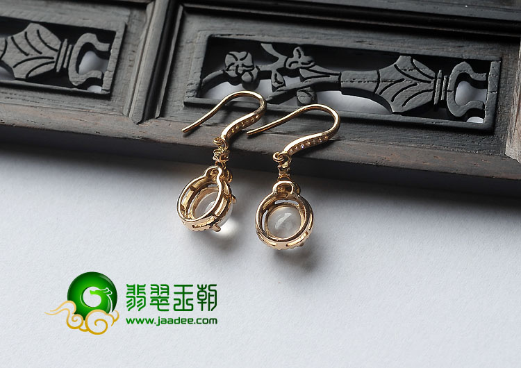玻璃种缅甸翡翠A货镶玫瑰金耳坠（真钻）