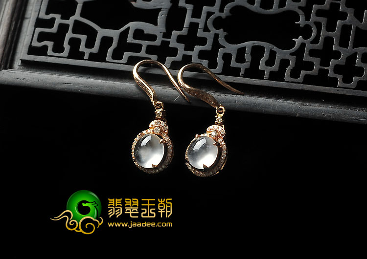 玻璃种缅甸翡翠A货镶玫瑰金耳坠（真钻）