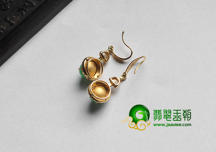 冰种阳绿缅甸翡翠A货镶玫瑰金耳坠（真钻）