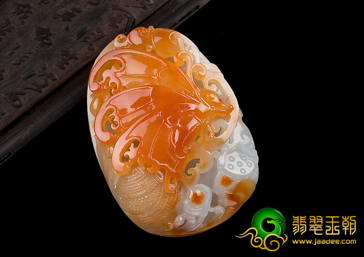 糯冰种红黄翡缅甸翡翠A货蝴蝶挂件