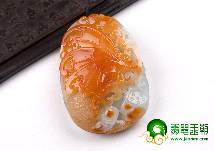 糯冰种红黄翡缅甸翡翠A货蝴蝶挂件