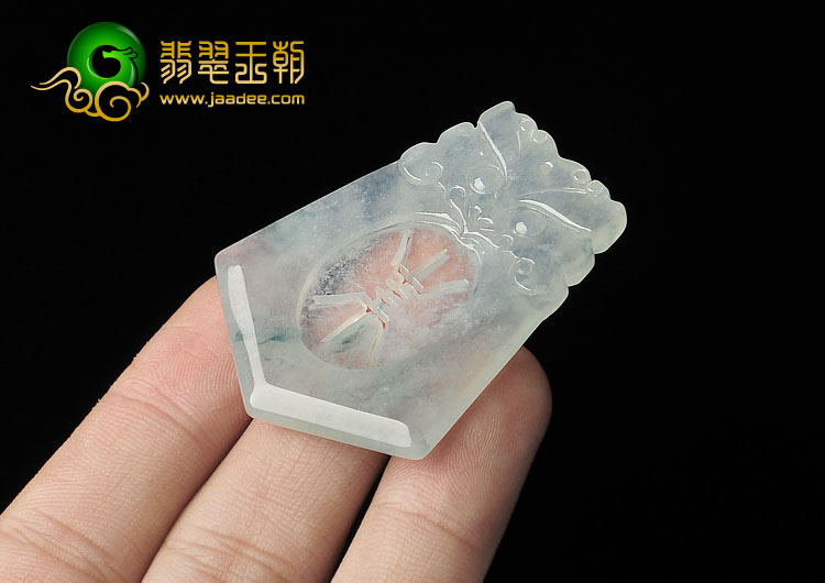 冰种略飘花缅甸翡翠A货寿牌挂件