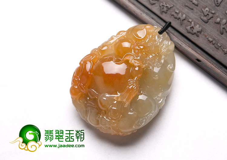 冰种红黄翡缅甸翡翠A货龙凤呈祥挂件