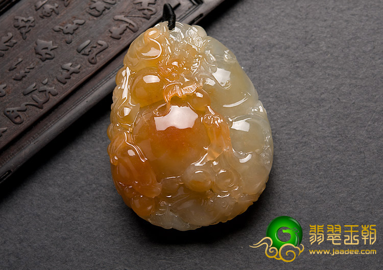 冰种红黄翡缅甸翡翠A货龙凤呈祥挂件