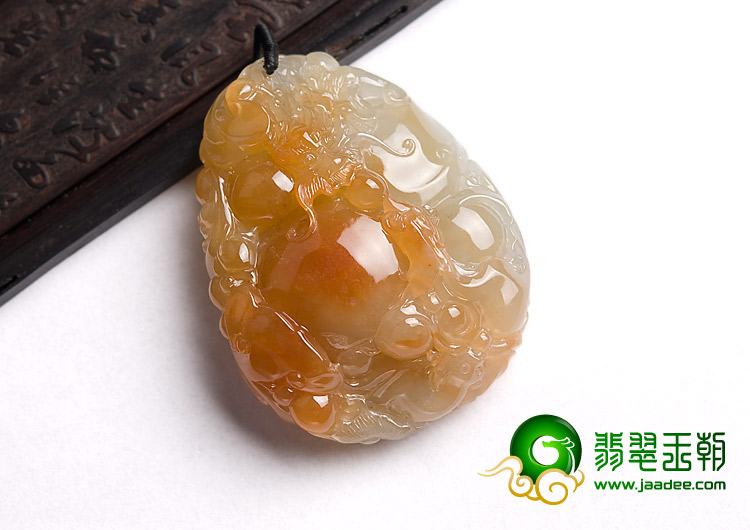 冰种红黄翡缅甸翡翠A货龙凤呈祥挂件