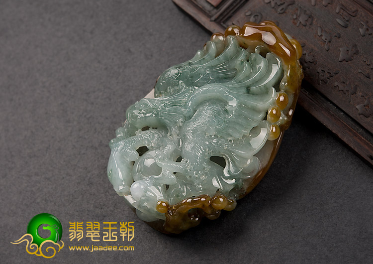 冰种褐翡飘花缅甸翡翠A货大展宏图挂件