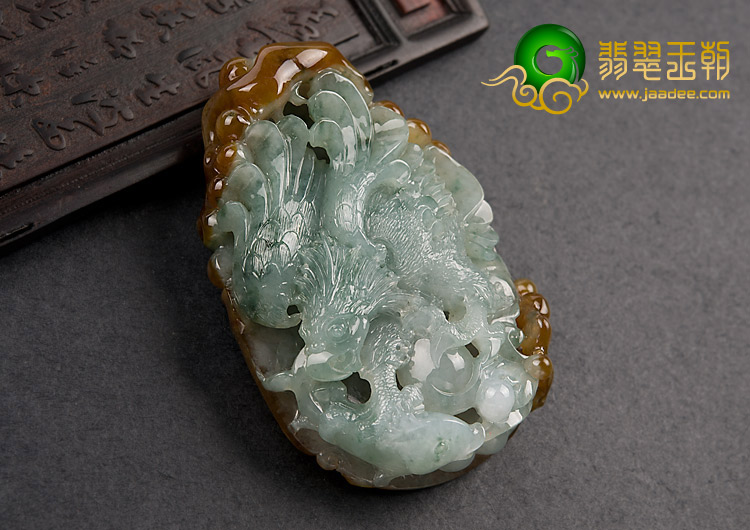 冰种褐翡飘花缅甸翡翠A货大展宏图挂件