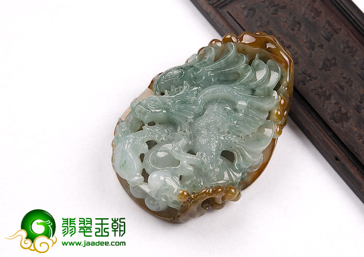冰种褐翡飘花缅甸翡翠A货大展宏图挂件