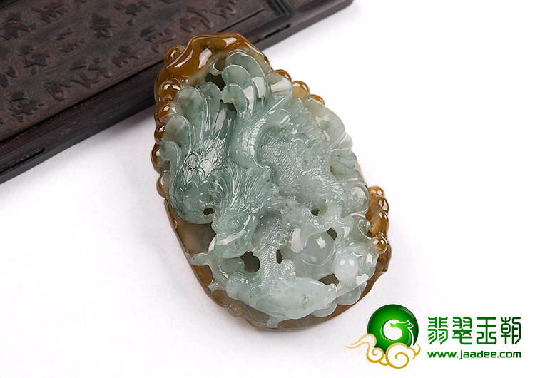 冰种褐翡飘花缅甸翡翠A货大展宏图挂件