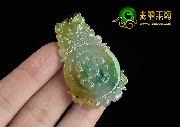 冰种黄加绿缅甸翡翠A货福在眼前挂件