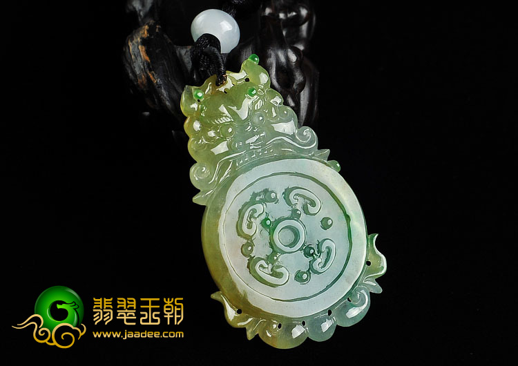 冰种黄加绿缅甸翡翠A货福在眼前挂件