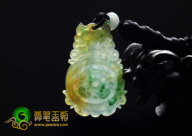 冰种黄加绿缅甸翡翠A货福在眼前挂件