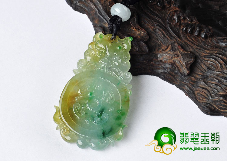 冰种黄加绿缅甸翡翠A货福在眼前挂件