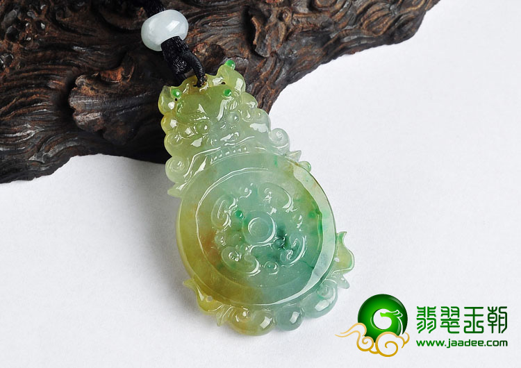 冰种黄加绿缅甸翡翠A货福在眼前挂件