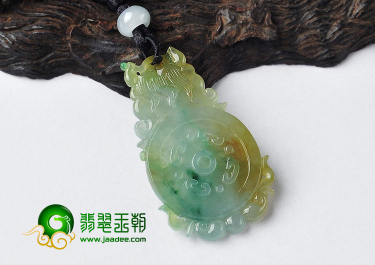 冰种黄加绿缅甸翡翠A货福在眼前挂件
