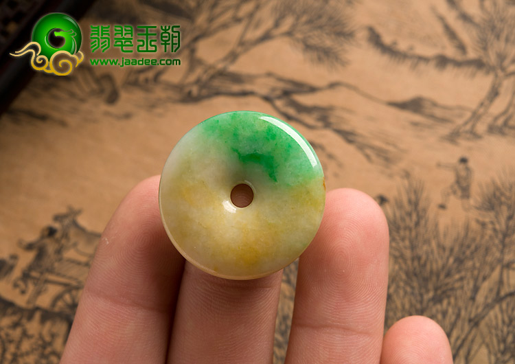 糯冰种黄加绿缅甸翡翠A货平安扣挂件