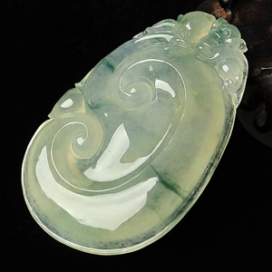 冰种黄翡飘花缅甸翡翠A货如意挂件