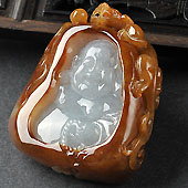 糯冰种褐红翡缅甸翡翠A货玉佛挂件