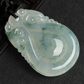 糯冰种飘花缅甸翡翠A货双龙如意挂件