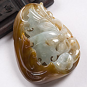 糯冰种褐黄翡缅甸翡翠A货蝶恋花挂件