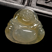 冰种淡黄翡缅甸翡翠A货玉佛挂件