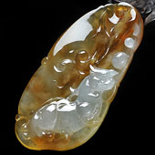 冰种褐黄翡缅甸翡翠A货貔貅如意挂件