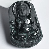 糯冰种墨翠缅甸翡翠A货观音挂件
