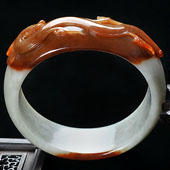 细糯种红翡缅甸翡翠A货仿古龙雕花贵妃镯（58.2-52.8mm）