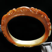 细糯种红翡缅甸翡翠A货仿古龙贵妃镯（57.6-49.2mm）