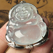 玻璃种缅甸翡翠A货镶白金玉佛胸坠（真钻）