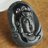冰种墨翠缅甸翡翠A货观音头挂件